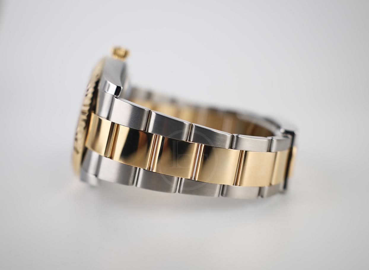 Rolex Datejust 41 Yellow Gold/Steel White Mother of Pearl Diamond Dial Fluted Bezel Oyster Bracelet 126333 - Luxury Time NYC