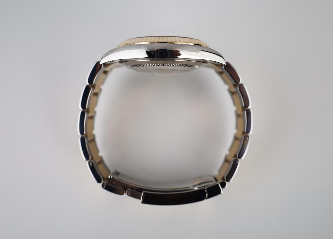 Rolex Datejust 41 Yellow Gold/Steel White Mother of Pearl Diamond Dial Fluted Bezel Oyster Bracelet 126333 - Luxury Time NYC