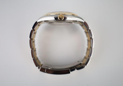 Rolex Datejust 41 Yellow Gold/Steel White Mother of Pearl Diamond Dial Fluted Bezel Oyster Bracelet 126333 - Luxury Time NYC