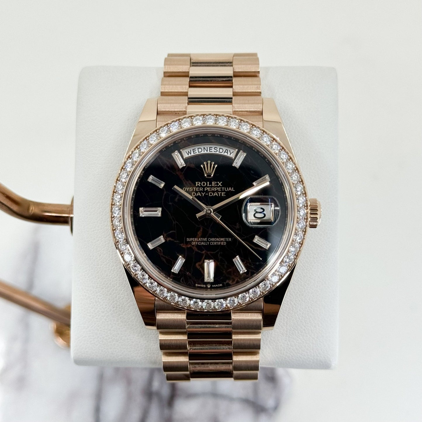 Rolex Day-Date 40 Rose Gold Eisenkiesel Diamond Dial & Diamond Bezel President Bracelet - 228345RBR - Luxury Time NYC