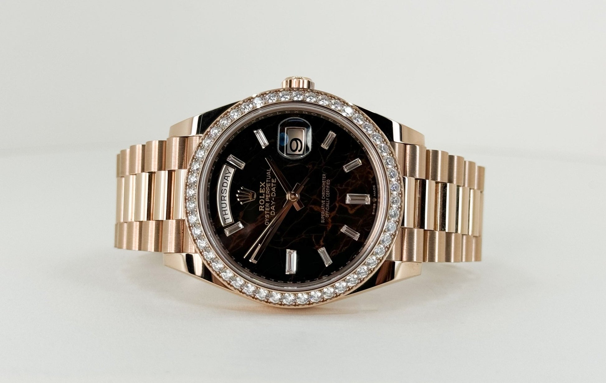 Rolex Day-Date 40 Rose Gold Eisenkiesel Diamond Dial & Diamond Bezel President Bracelet - 228345RBR - Luxury Time NYC