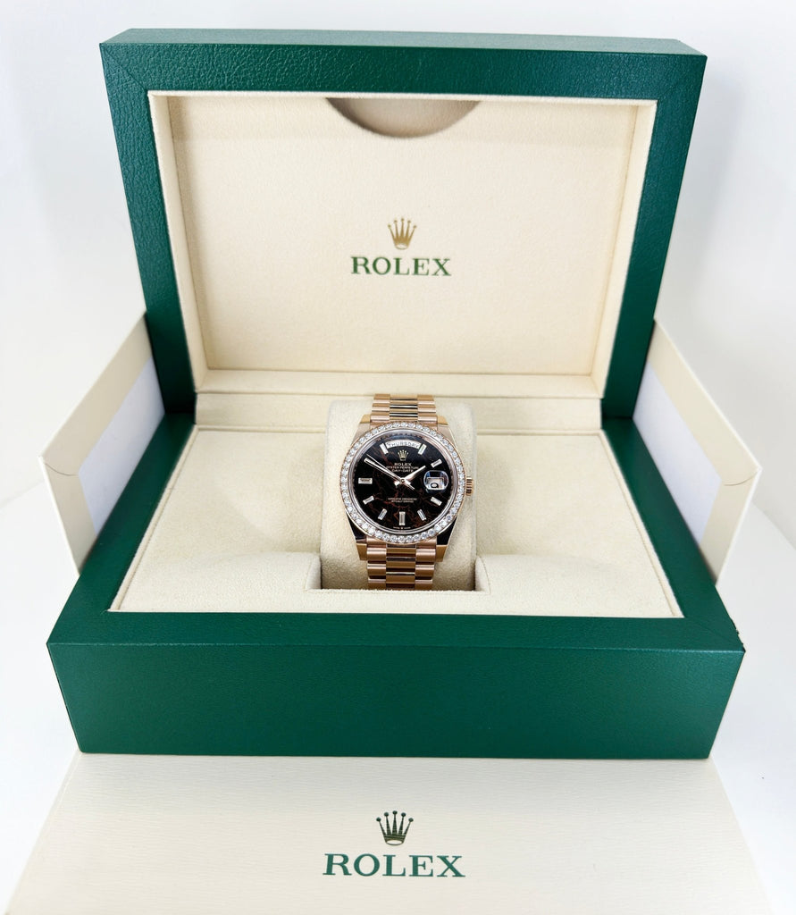 Rolex Day-Date 40 Rose Gold Eisenkiesel Diamond Dial & Diamond Bezel President Bracelet - 228345RBR - Luxury Time NYC