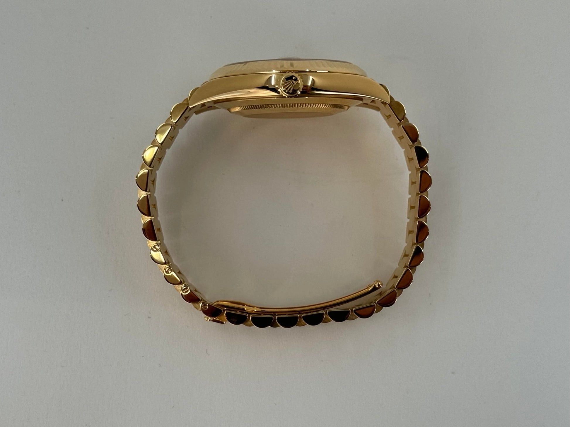 Rolex Day-Date 40 Yellow Gold Silver Roman Dial & Fluted Bezel President Bracelet 228238 - Luxury Time NYC