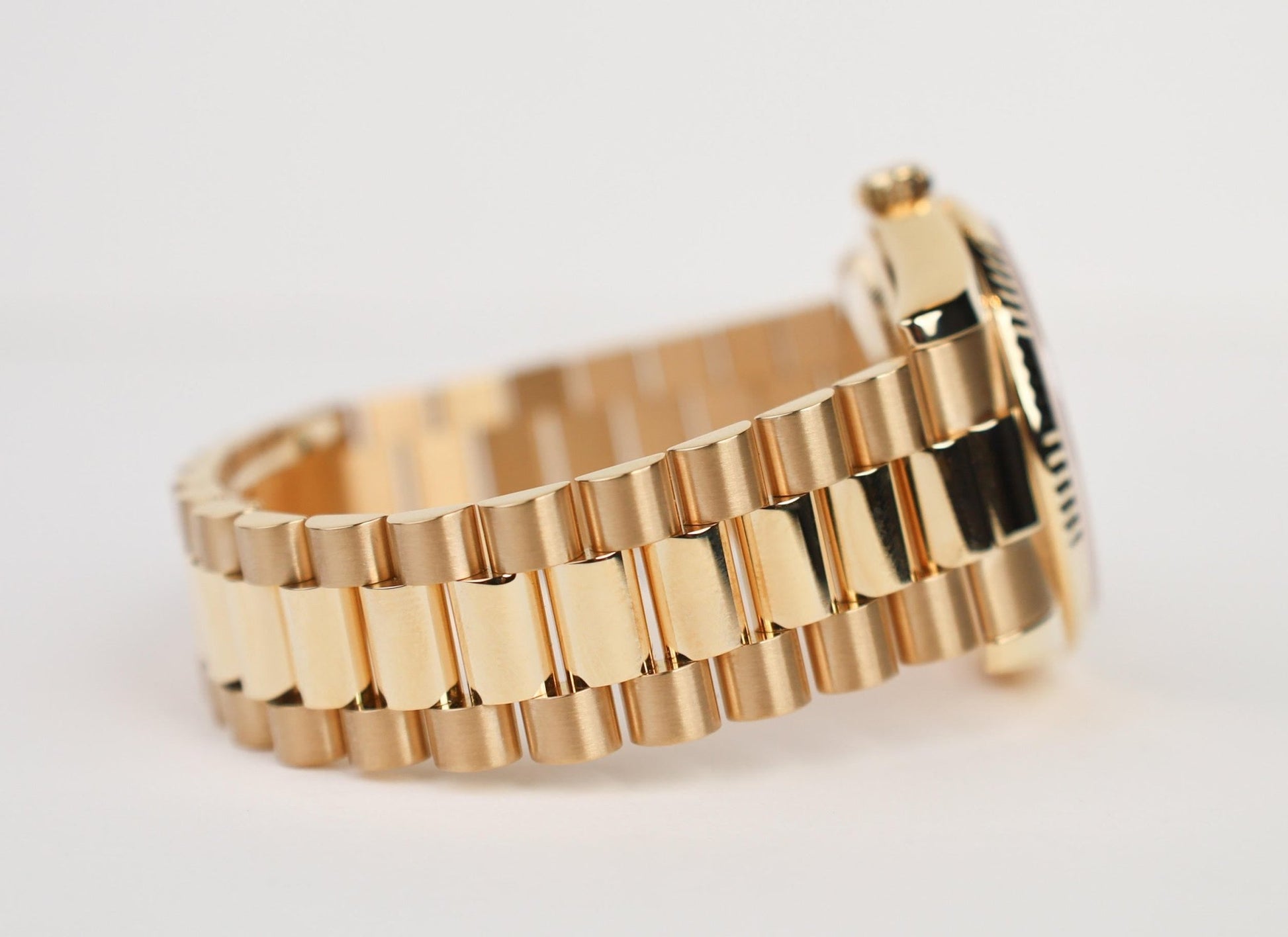 Rolex Day-Date 40 Yellow Gold Watch - Fluted Bezel - Green Roman Dial - President Bracelet - 228238 grrp - Luxury Time NYC