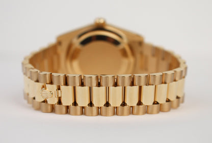 Rolex Day-Date 40 Yellow Gold Watch - Fluted Bezel - Green Roman Dial - President Bracelet - 228238 grrp - Luxury Time NYC