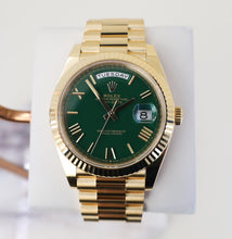 Load image into Gallery viewer, Rolex Day-Date 40 Yellow Gold Watch - Fluted Bezel - Green Roman Dial - President Bracelet - 228238 grrp - Luxury Time NYC