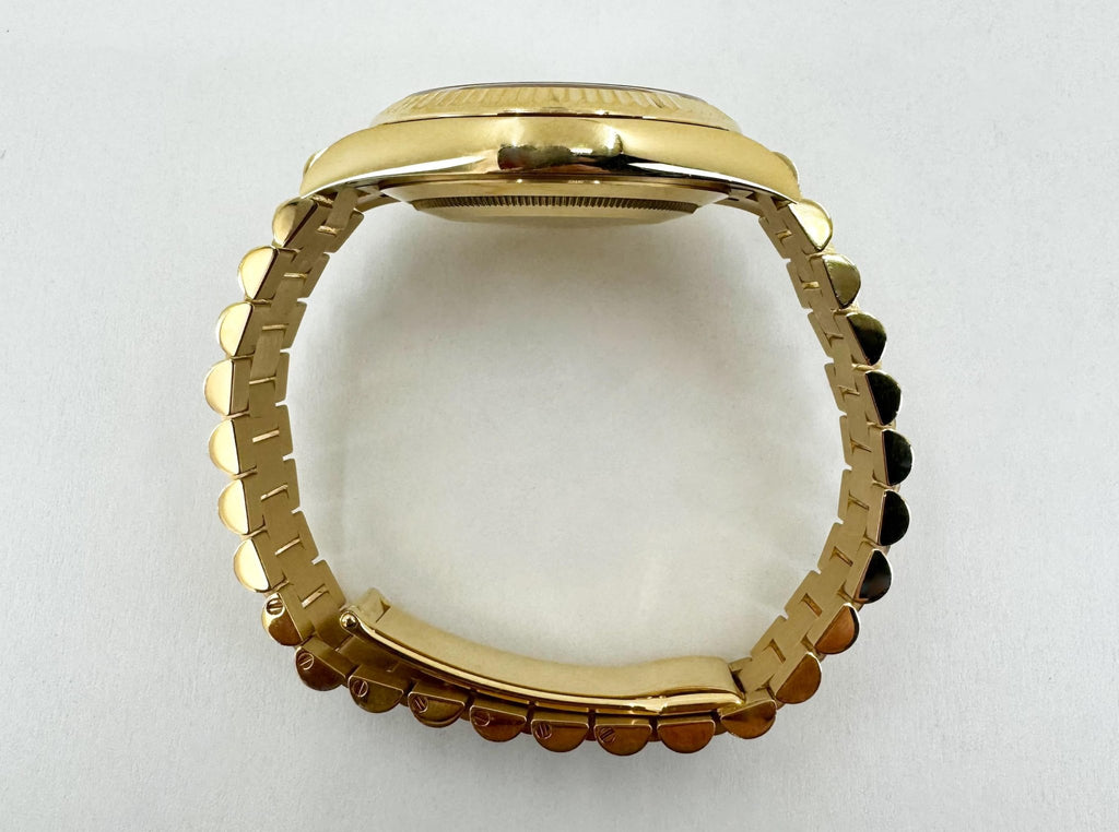 Rolex Day-Date 40 Yellow Gold White Roman Dial & Fluted Bezel President Bracelet 228238 - Luxury Time NYC