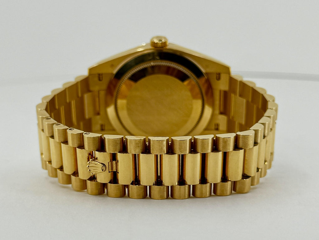 Rolex Day-Date 40 Yellow Gold White Roman Dial & Fluted Bezel President Bracelet 228238 - Luxury Time NYC