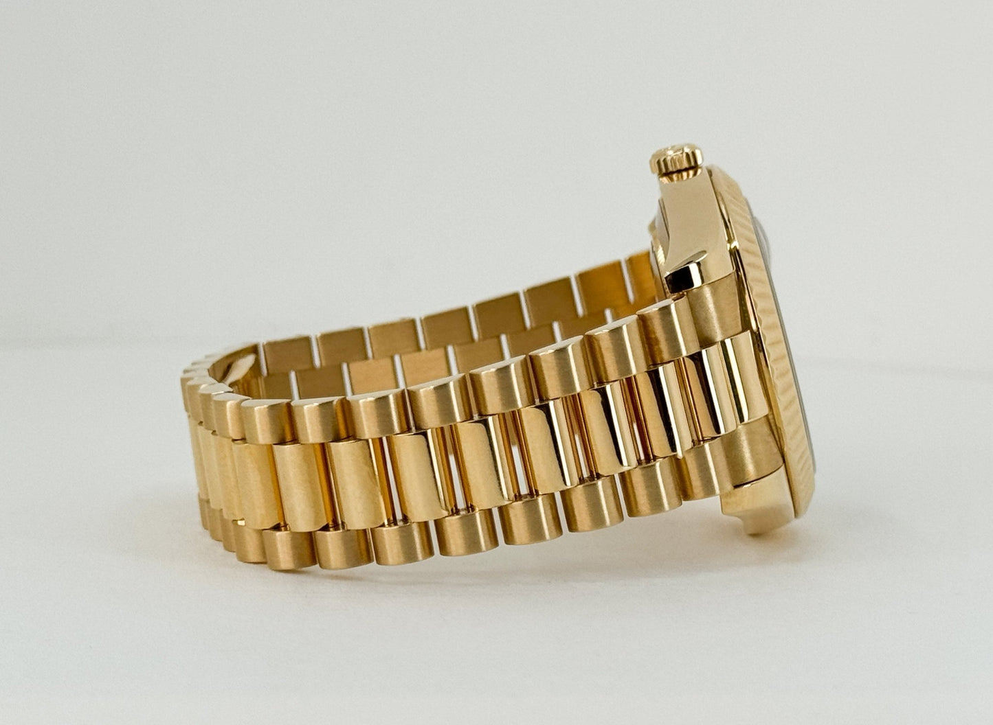 Rolex Day-Date 41 Yellow Gold Champagne Diamond Dial & Fluted Bezel President Bracelet - 218238 - Luxury Time NYC