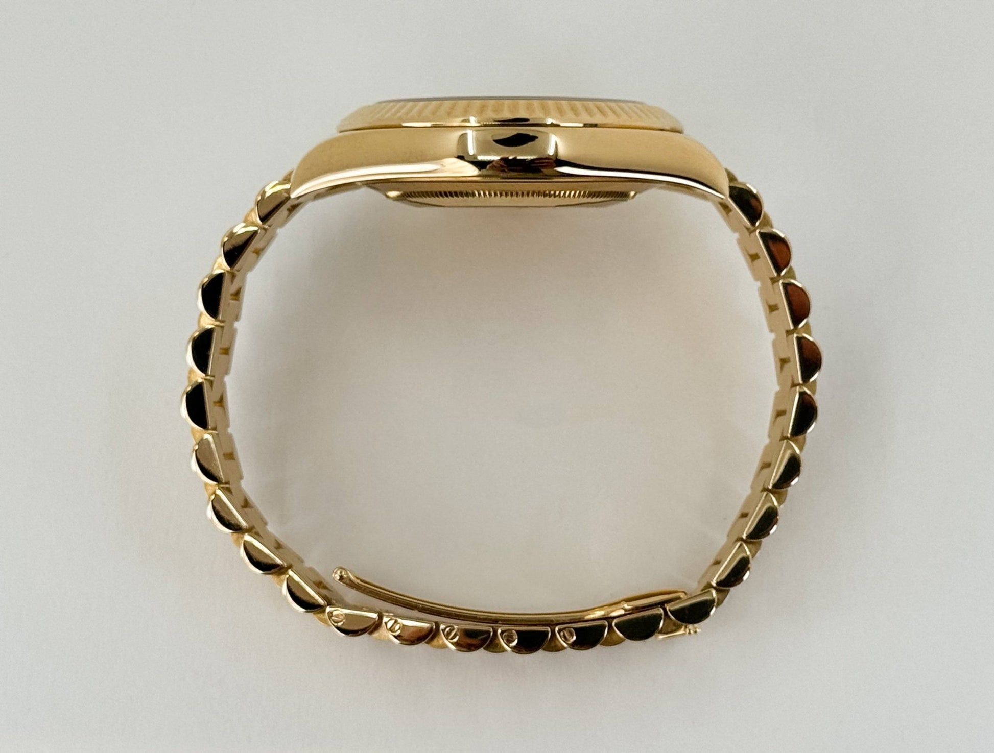 Rolex Day-Date 41 Yellow Gold Champagne Diamond Dial & Fluted Bezel President Bracelet - 218238 - Luxury Time NYC