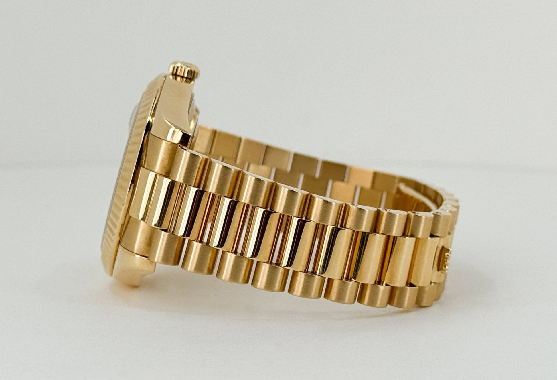 Rolex Day-Date 41 Yellow Gold Champagne Diamond Dial & Fluted Bezel President Bracelet - 218238 - Luxury Time NYC