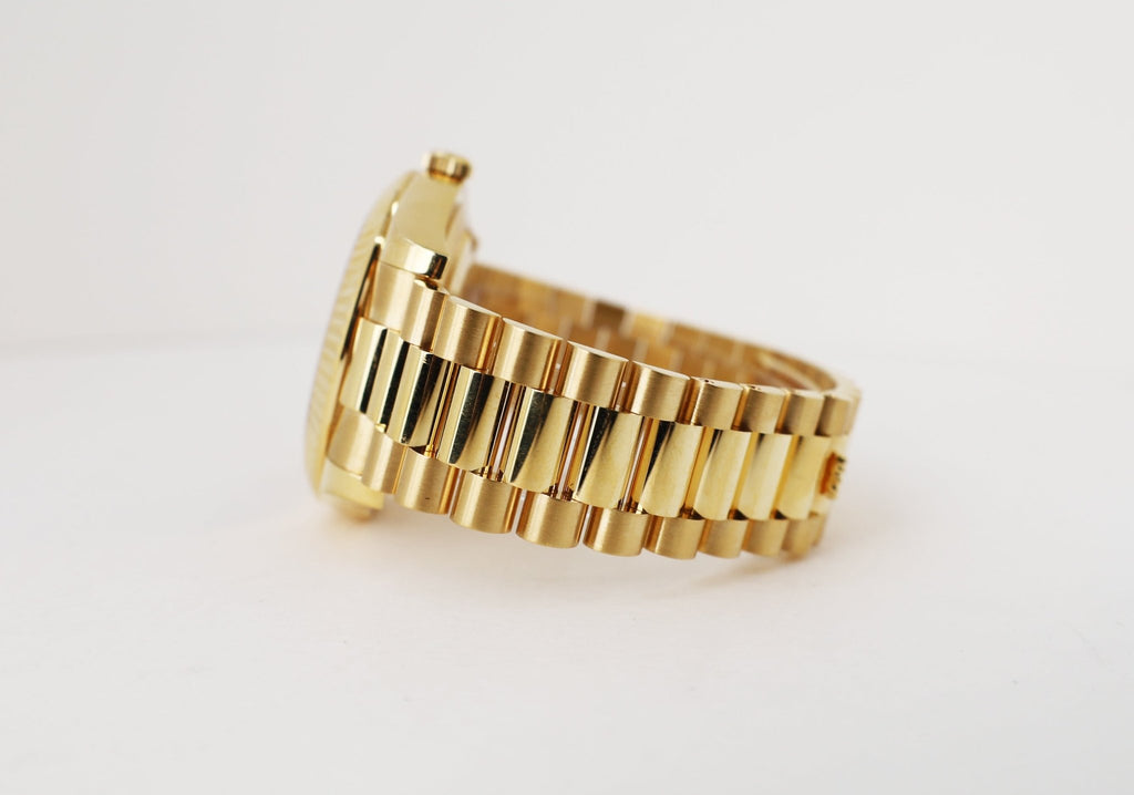 Rolex Day-Date II Yellow Gold 41mm Black Roman Fluted President Bracelet 218238 - Luxury Time NYC