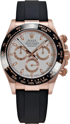 Rolex Daytona Rose Gold Ivory Index Dial Ceramic Bezel Oysterflex Rubber Bracelet 116515LN