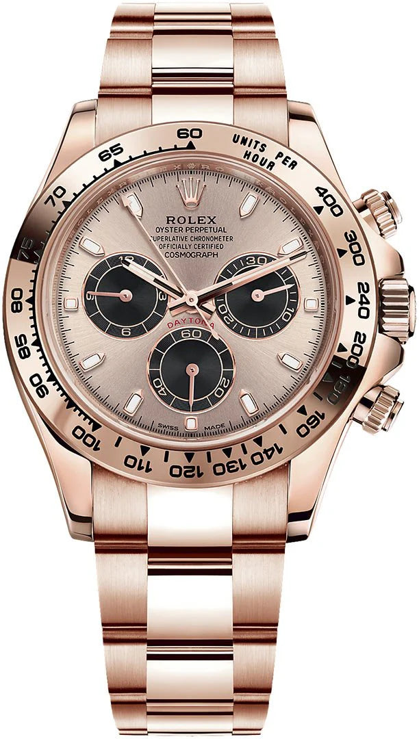 Rolex Daytona Rose Gold Pink & Black Index Dial Rose Gold Bezel Oyster Bracelet 116505