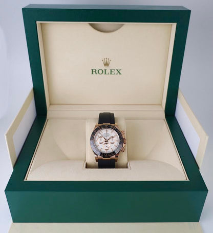 Rolex Daytona Rose Gold Ivory Index Dial Ceramic Bezel Oysterflex Rubber Bracelet 116515LN - Luxury Time NYC
