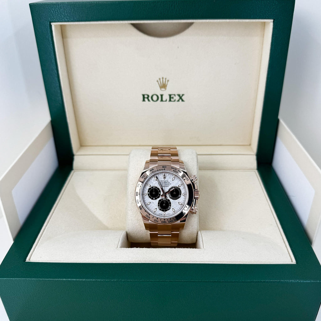 Rolex Daytona Rose Gold Meteorite and Black Subdials Dial Index Dial Gold Bezel Oyster Bracelet 116505 - Luxury Time NYC