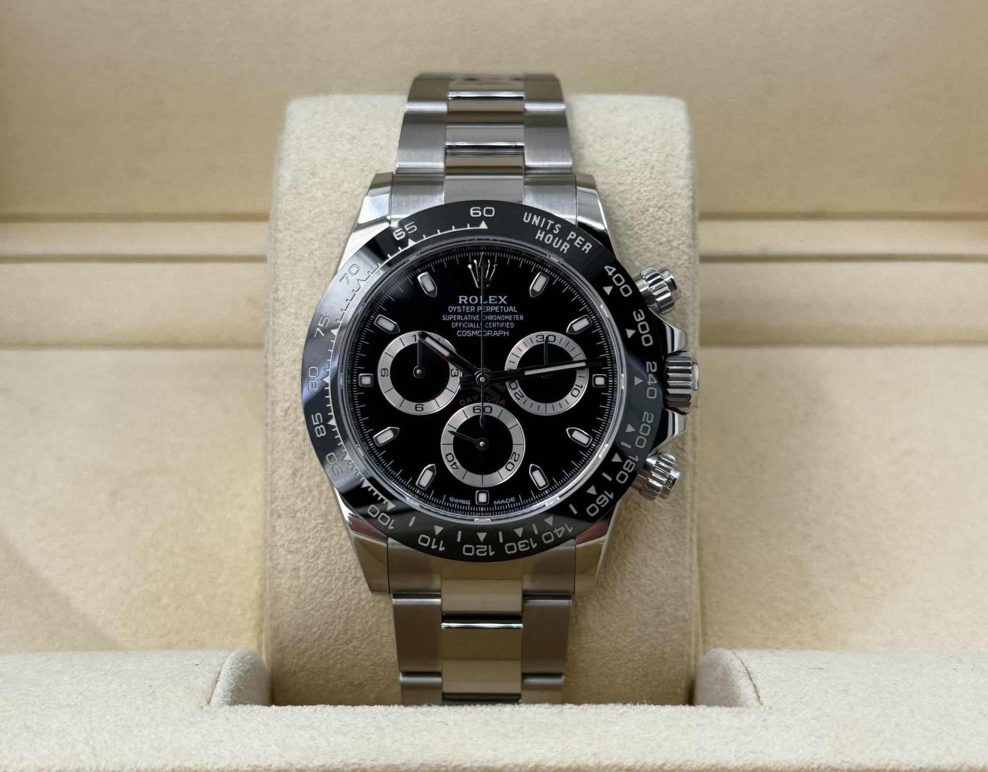 Rolex Daytona Stainless Steel Black Index Dial Ceramic Bezel Oyster Bracelet 116500LN - Luxury Time NYC