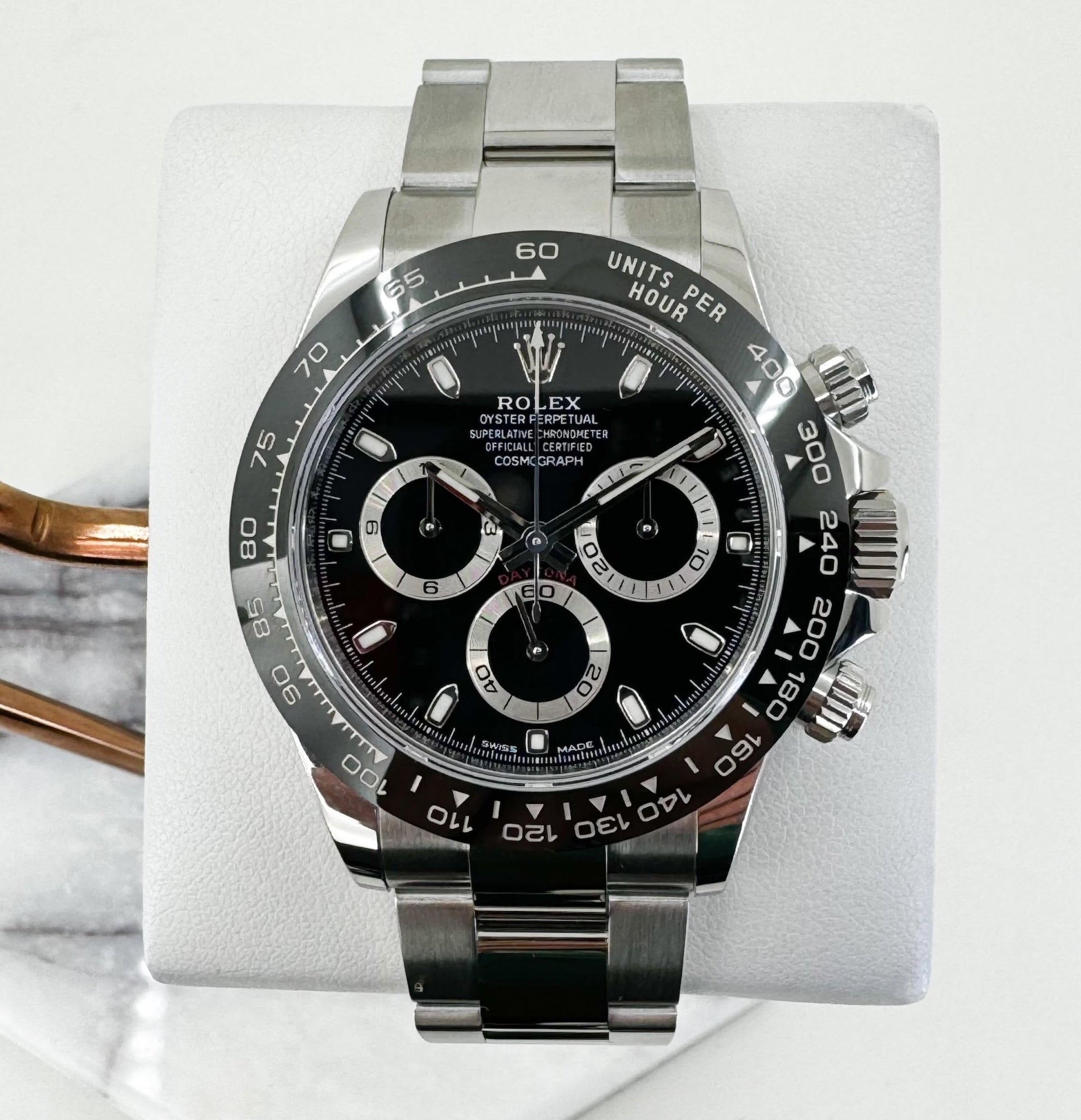Rolex Daytona Stainless Steel Black Index Dial Ceramic Bezel Oyster Bracelet 116500LN - Luxury Time NYC