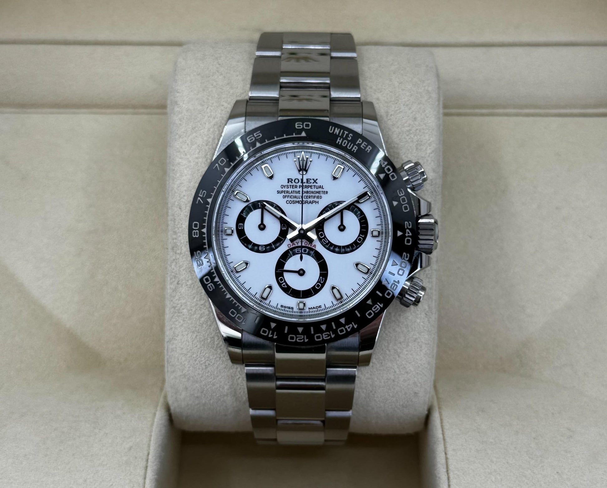 Rolex Daytona Stainless Steel White Index Dial Ceramic Bezel Oyster Bracelet 116500LN - Luxury Time NYC