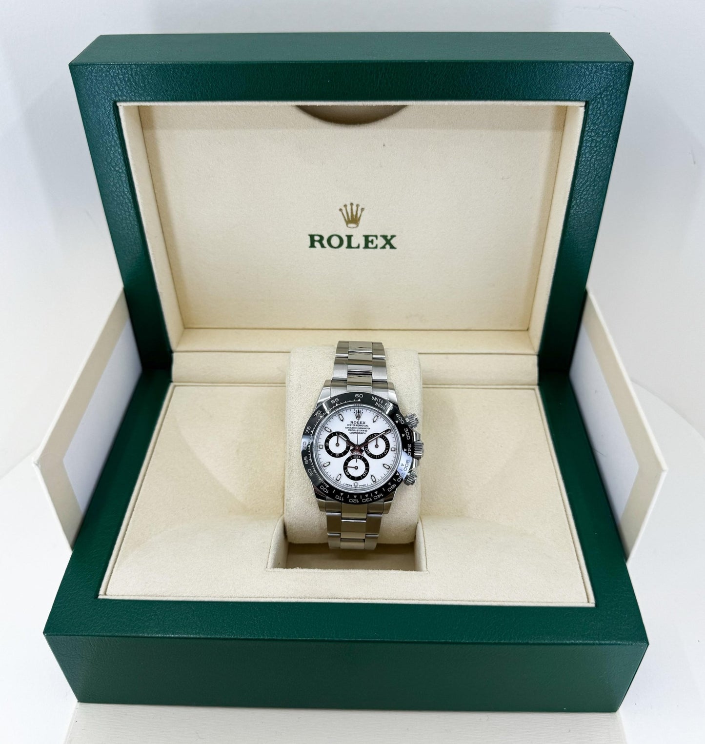 Rolex Daytona Stainless Steel White Index Dial Ceramic Bezel Oyster Bracelet 116500LN - Luxury Time NYC