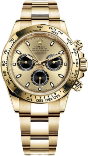 Rolex Daytona Yellow Gold Champagne/Black Index Dial Yellow Gold Bezel Oyster Bracelet 116508