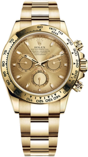 Rolex Daytona Yellow Gold Champagne Index Dial Yellow Gold Bezel Oyster Bracelet 116508