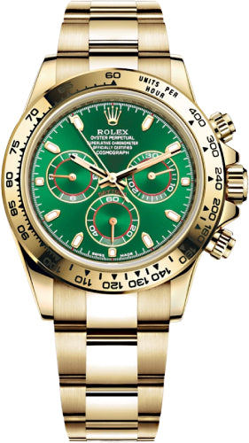 Rolex Daytona Yellow Gold Green Index Dial Yellow Gold Bezel Oyster Bracelet 116508