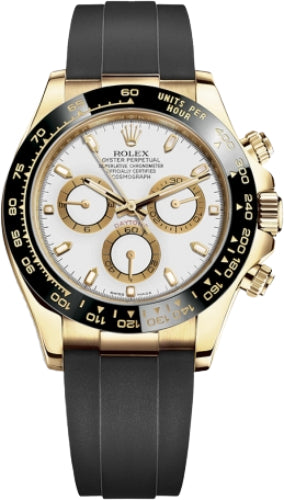 Rolex Daytona Yellow Gold White Index Dial Ceramic Bezel Oysterflex Rubber Bracelet 116518LN