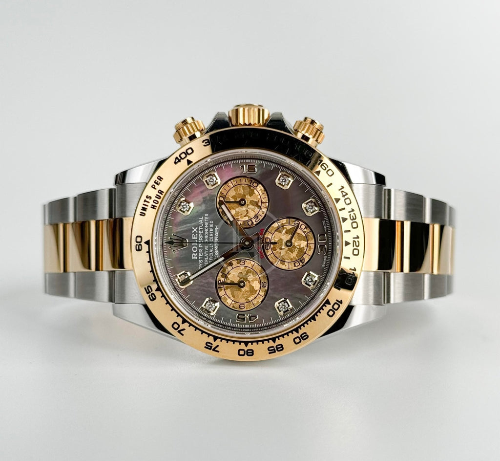 Rolex Daytona Yellow Gold/Steel Tahitian Mother of Pearl Diamond Dial Yellow Gold Bezel Oyster Bracelet 116503 - Luxury Time NYC