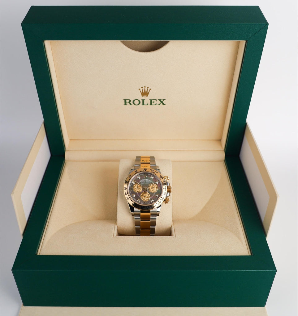 Rolex Daytona Yellow Gold/Steel Tahitian Mother of Pearl Diamond Dial Yellow Gold Bezel Oyster Bracelet 116503 - Luxury Time NYC