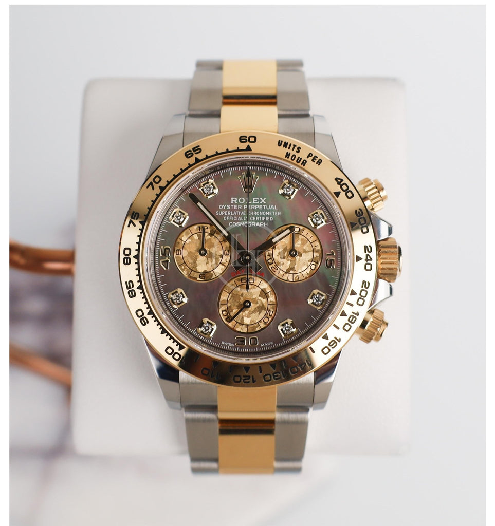 Rolex Daytona Yellow Gold/Steel Tahitian Mother of Pearl Diamond Dial Yellow Gold Bezel Oyster Bracelet 116503 - Luxury Time NYC