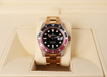 Load image into Gallery viewer, Rolex Everose GMT-Master II 40 Watch - Diamond Lugs - Diamond Sapphire Emerald Bezel - Black Dial - Oyster Bracelet - 126755SARU bk - Luxury Time NYC