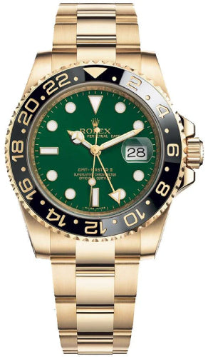Rolex GMT-Master II Yellow Gold Green Dial Oyster Bracelet 116718LN
