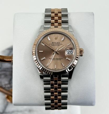 Rolex Lady-Datejust 31 Rose Gold/Steel Rose Index Dial & Fluted Bezel Jubilee Bracelet 278271 - Luxury Time NYC