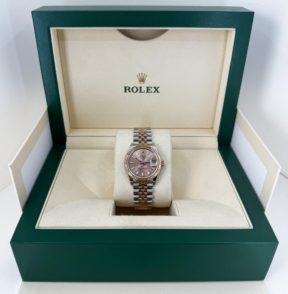 Rolex Lady-Datejust 31 Rose Gold/Steel Rose Index Dial & Fluted Bezel Jubilee Bracelet 278271 - Luxury Time NYC