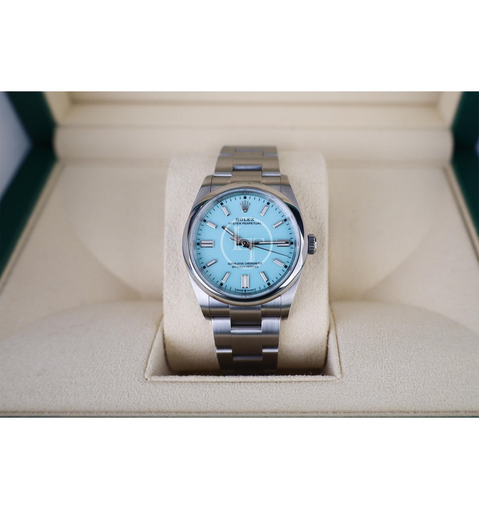 Rolex Oyster Perpetual 36 Watch - Domed Bezel - Turquoise Blue Index Dial - Oyster Bracelet - 2020 Release - 126000 tbio - Luxury Time NYC