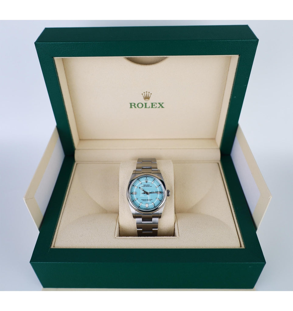 Rolex Oyster Perpetual 36 Watch - Domed Bezel - Turquoise Blue Index Dial - Oyster Bracelet - 2020 Release - 126000 tbio - Luxury Time NYC