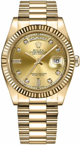 Rolex Day-Date 41 Yellow Gold Champagne Diamond Dial & Fluted Bezel President Bracelet - 218238