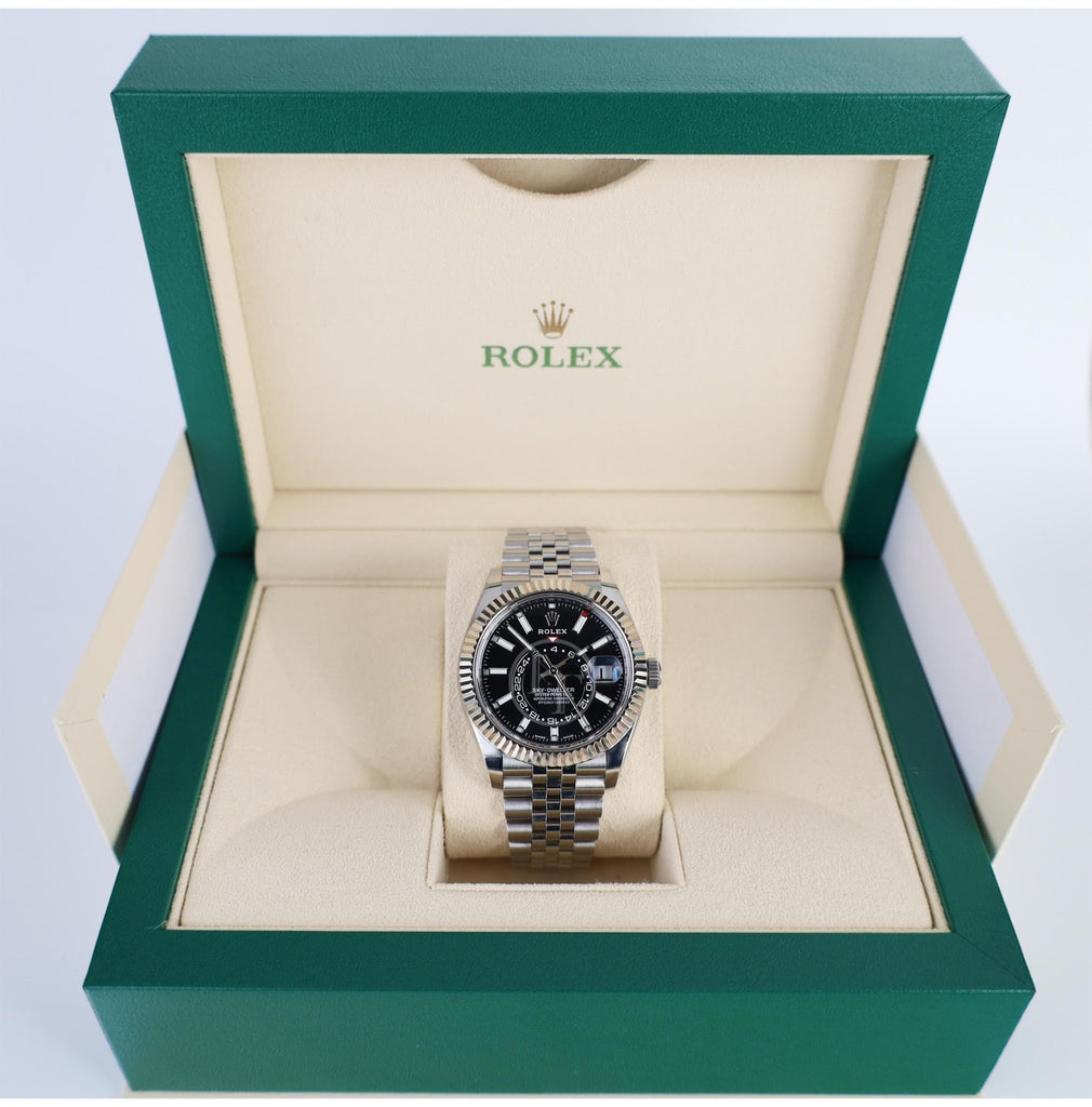 Rolex Oyster Perpetual White Rolesor Sky - Dweller Watch - Black Index Dial - Jubilee Bracelet - 326934 bkij - Luxury Time NYC