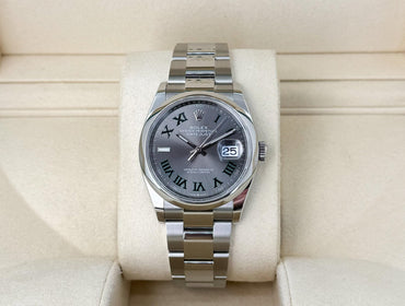 Rolex Oystersteel Datejust 36 Watch - Domed Bezel - Slate Roman Dial - Oyster Bracelet - 126200 slgro - Luxury Time NYC