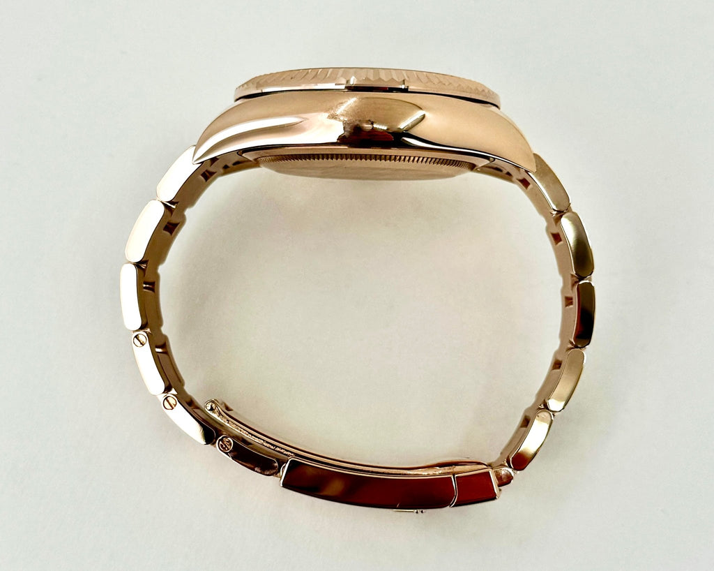Rolex Sky-Dweller Rose Gold White Index Dial Fluted Bezel Oyster Bracelet 326935 - Luxury Time NYC