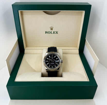 Rolex Sky-Dweller White Gold Bright Black Index Dial Oysterflex Rubber Strap 336239 - Luxury Time NYC