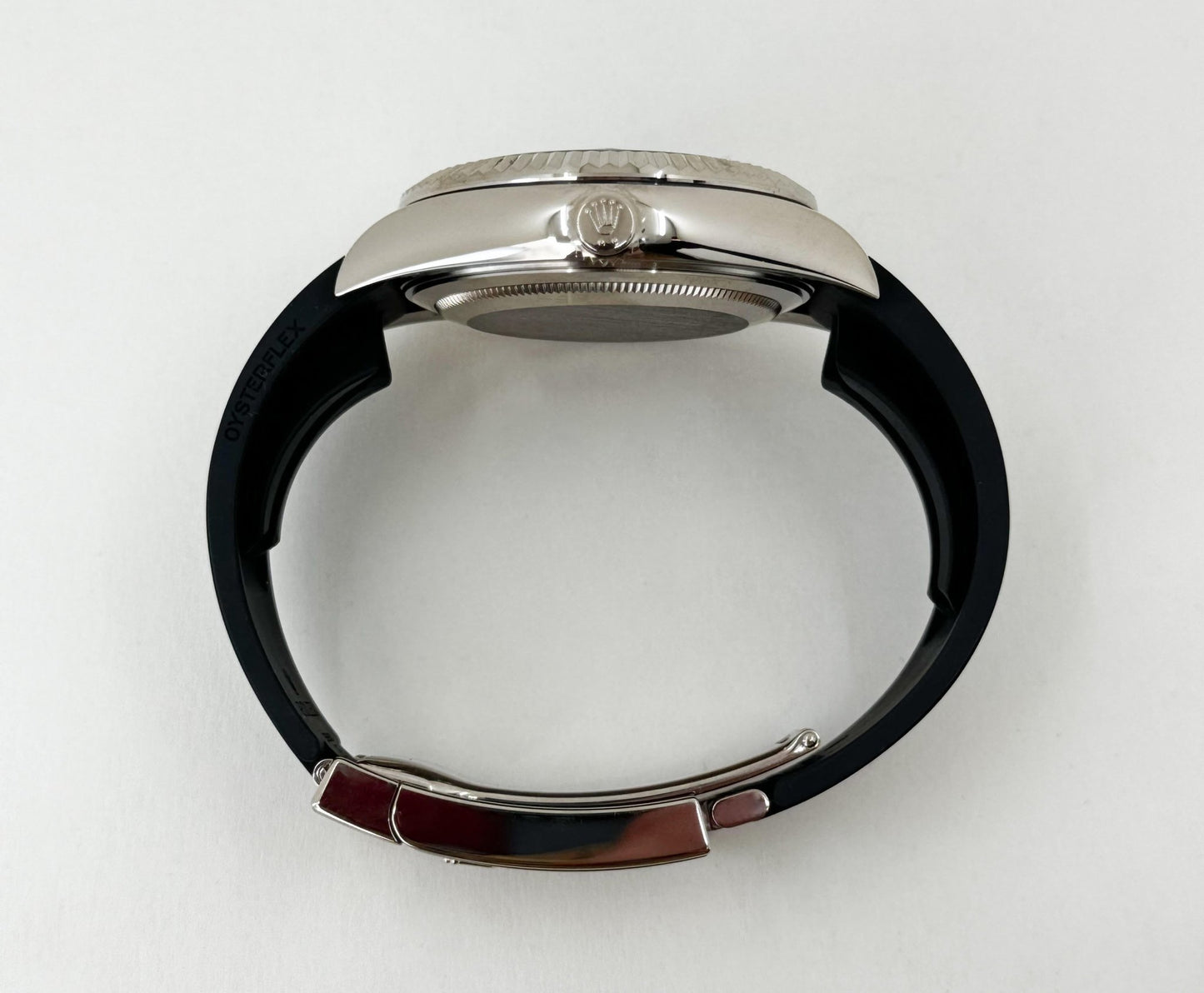 Rolex Sky-Dweller White Gold Bright Black Index Dial Oysterflex Rubber Strap 336239 - Luxury Time NYC