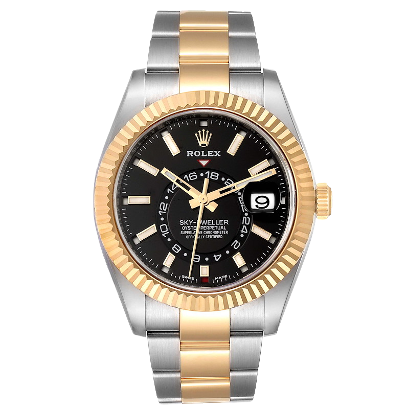 Rolex Sky-Dweller Yellow Gold/Steel Black Index Dial Fluted Bezel Oyster Bracelet 326933