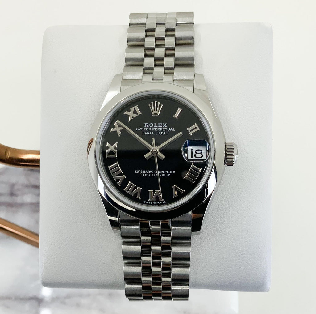 Rolex Steel and White Gold Datejust 31 Watch - Domed Bezel - Black Roman Dial - Jubilee Bracelet - 2020 Release - 278240 bkrj - Luxury Time NYC