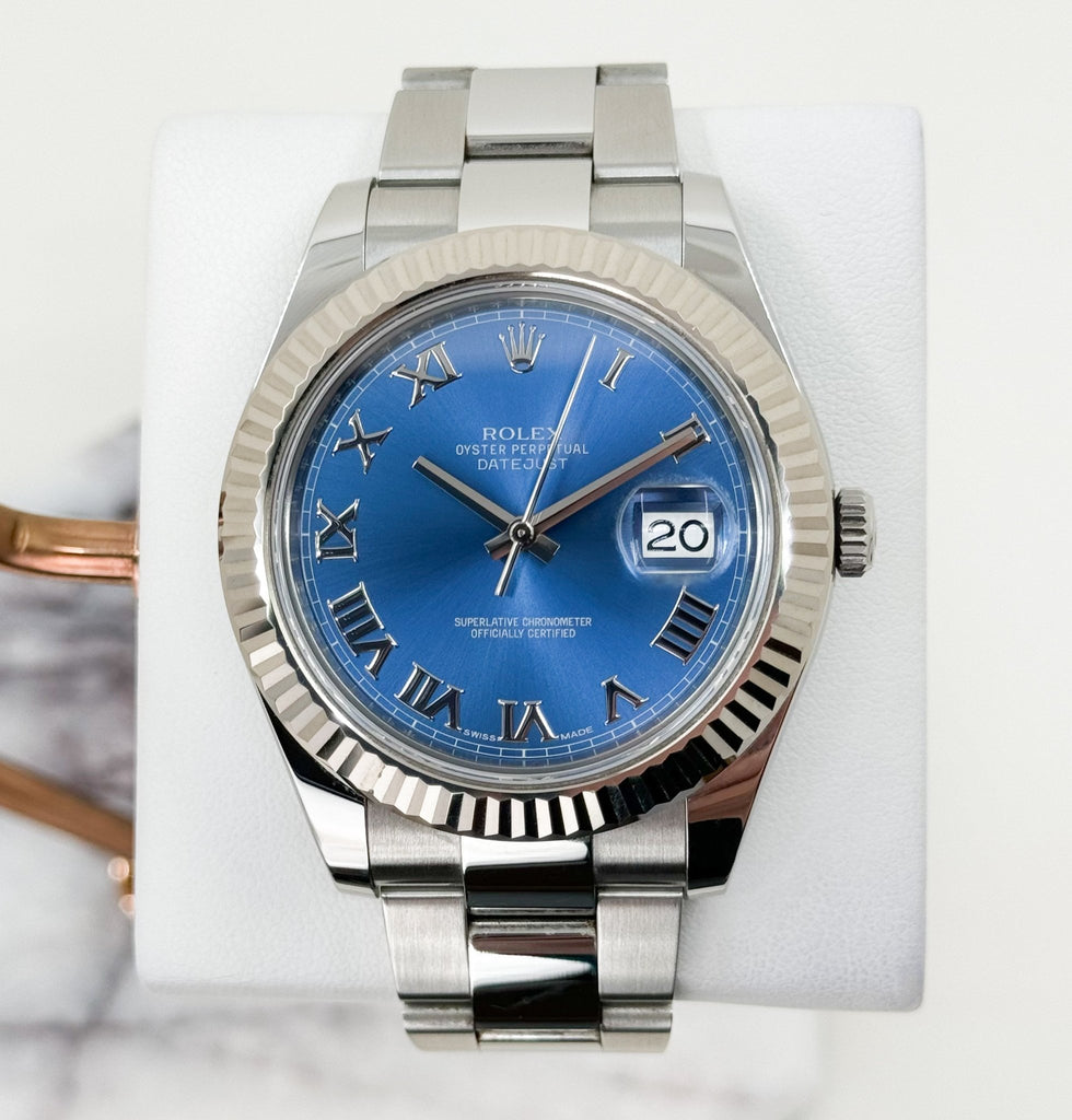 Rolex Steel and White Gold Rolesor Datejust 41 Watch - Fluted Bezel - Blue Roman Dial - Oyster Bracelet - 126334 blro - Luxury Time NYC