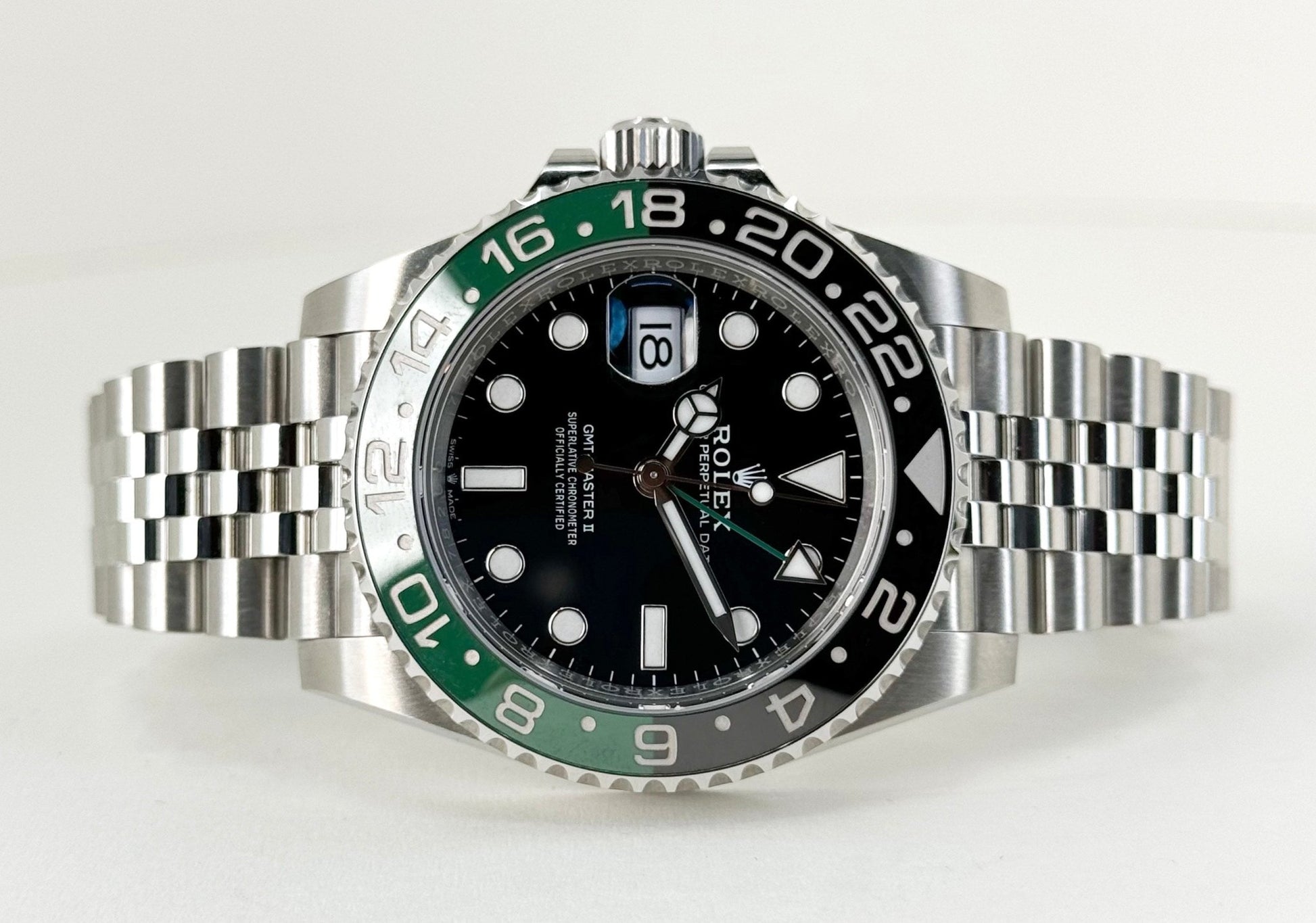 Rolex Steel GMT-Master II 40 Watch - "Sprite" - Black Dial - Jubilee Bracelet - 126720VTNR - Luxury Time NYC