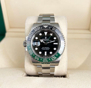 Rolex Steel GMT-Master II 40 Watch - "Sprite" - Black Dial - Oyster Bracelet - 126720VTNR - Luxury Time NYC