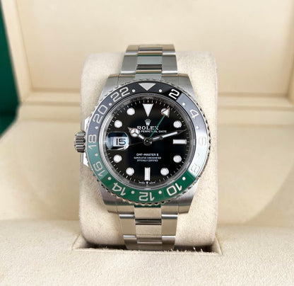 Rolex Steel GMT-Master II 40 Watch - "Sprite" - Black Dial - Oyster Bracelet - 126720VTNR - Luxury Time NYC
