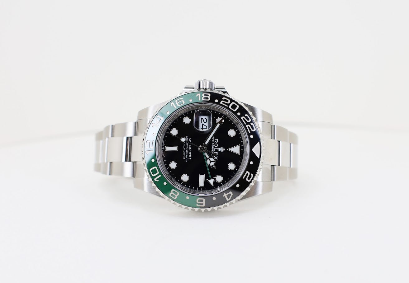 Rolex Steel GMT-Master II 40 Watch - "Sprite" - Black Dial - Oyster Bracelet - 126720VTNR - Luxury Time NYC